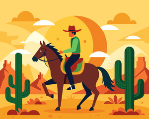 Obraz premium Wild West Cowboy Vector Collection – Hats, Horses, Guns and Desert Style