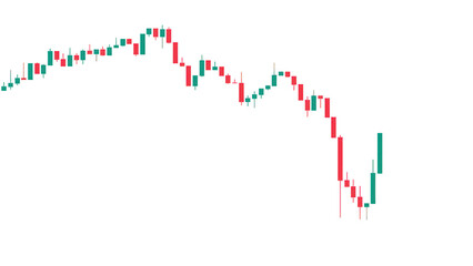 Stock market chart showing transition from bearish trend to bullish trend on transparent background