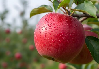 Obraz premium Fresh Red Apples on Branch, Orchard Harvest