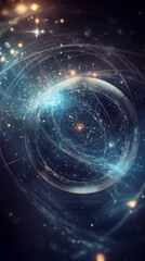 Obraz premium Abstract technological background featuring glowing lines and shimmering data points. Visualizing digital connections, global network, and swirling information flow.
