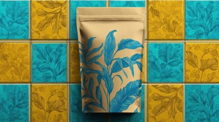 Elegant Packaging Design with Leaf Motif on Vibrant Background