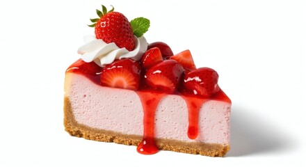 A delightful slice of strawberry cheesecake with fresh strawberries on top.