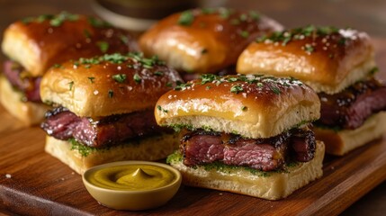 Gourmet Beef Sliders with Herb Garnish and Mustard