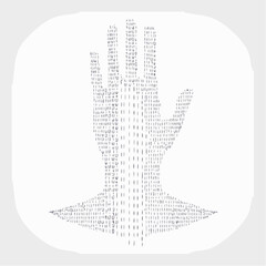 Abstract digital art depicting a Vulcan salute hand gesture formed by numerous small lines and strokes on a white background with soft gray oval border