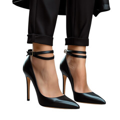  Sleek Black Ankle-Strap Stiletto Pumps - A Modern and Elegant Choice for Both Formal and Professional Attire