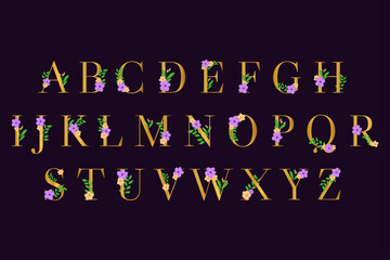 Golden Floral Alphabet with Ornamental Details