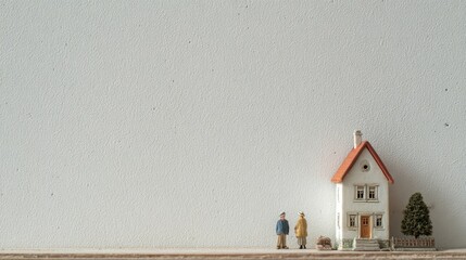 Miniature Scene of Two People Next to a Small House Model