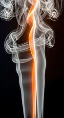Wisp of White Smoke with a Central Glowing Orange and Red Core on a Black Background