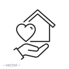 home care icon, house on hand, heart, vector illustration eps10