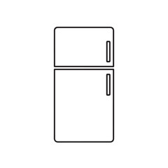 A simple black outline icon depicting a two-door refrigerator, isolated on a clean white background.