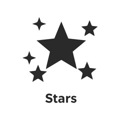 Obraz premium Black star icons on white background with the word 'stars' below