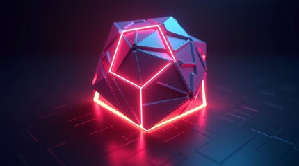 Geometric polyhedron glowing neon abstract