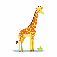 Fototapeta premium Cartoon Giraffe Standing Gracefully in a Minimalist Style Design on a White Background