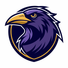 Obraz premium Raven Perched on Skull Crescent Moon Background Vector Logo Design