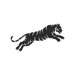 Obraz premium Silhouette of a leaping tiger in motion against a white background