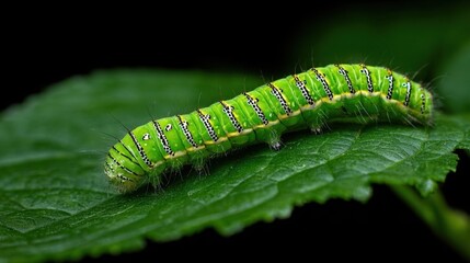 Fototapeta premium Vibrant Green Caterpillar Crawling on Leaf in Natural Habitat
