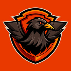 Obraz premium Raven Perched on Skull Crescent Moon Background Vector Logo Design