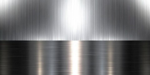 Metal background with brushed surface, vertical and horizontal texture, modern empty interior with gradient light reflection, minimalist clean design, shiny steel wall and floor