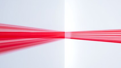 Abstract red ribbon flowing horizontally with motion blur, creating a sense of speed and movement against a clean white background