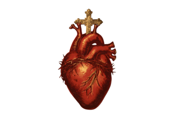 Sacred Heart, thorns, cross, dark background, faith