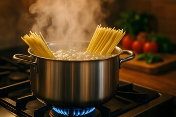 spaghetti in a boiling pot