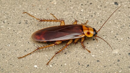 Close-up of a large brown cockroach with visible legs and antennae on a textured surface.