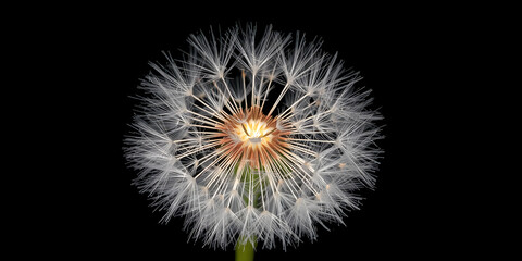 Seeds of dandelion, isolated on black
