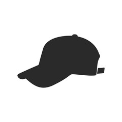 Simple black baseball cap silhouette isolated on white background