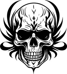 Decorative floral Skull art for dark fantasy tattoo concept
