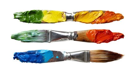 Obraz premium Paintbrushes with vibrant colors of green yellow orange red and blue
