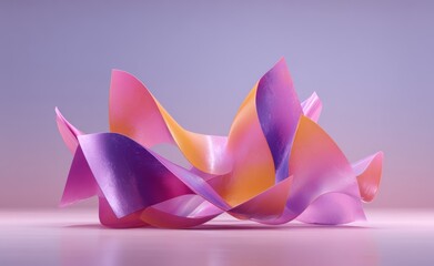 3D Abstract Pink and Purple Floating Shapes with Smooth Curves on Gradient Background