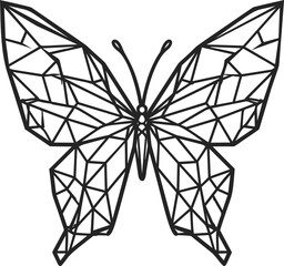 Geometric butterfly outline with intricate polygonal patterns in black and white. Vector illustration