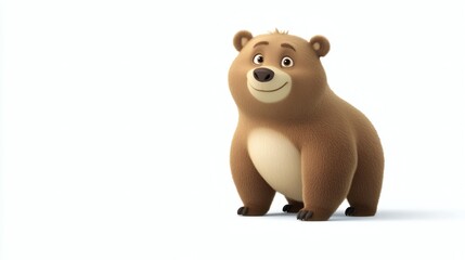 Naklejka premium Cheerful cartoon bear stands against a plain background.