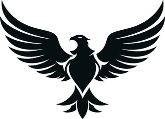 Obraz premium Black stylized phoenix with outstretched wings in silhouette illustration. Vector illustration