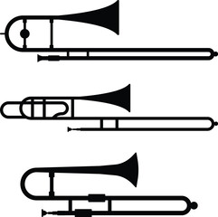 Trombone Silhouette Set &ndash; Brass Instrument Vector Illustrations
