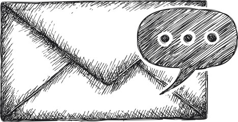 Hand-drawn envelope with speech bubble conveying communication concept. Vector illustration