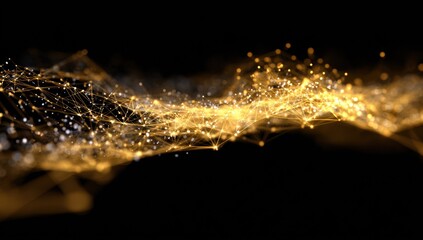 Obraz premium Abstract golden light waves with glowing particles and bokeh effects on dark background