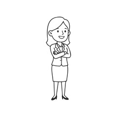 Cartoon female character in business attire with arms crossed