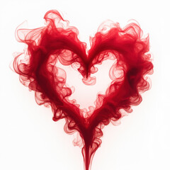 Flowing Red Smoke Forming Romantic Heart Shape on White