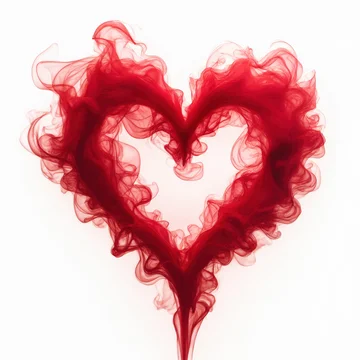 Flowing Red Smoke Forming Romantic Heart Shape on White