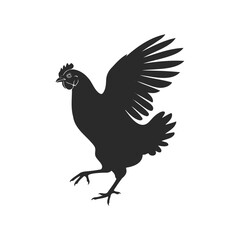Obraz premium Black silhouette of a rooster with raised wings on white background