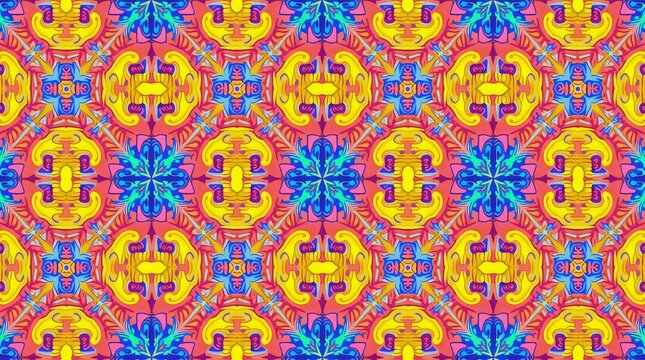 Vibrant floral mosaic pattern abstract blue