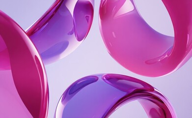 Abstract 3D composition of glossy pink and purple curved shapes on light background
