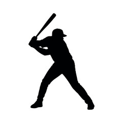 Black silhouette of a baseball player swinging a bat batter