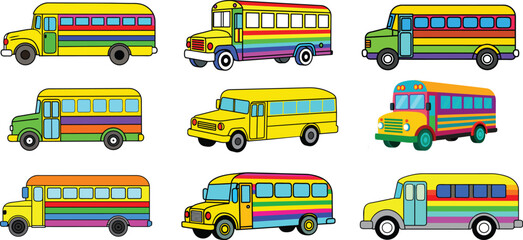 Multicolor School Bus Vector Illustrations for project.
