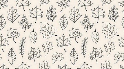 Autumnal, fall leaves seamless pattern with seasonal elements.