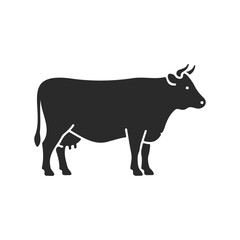 Silhouette of a standing cow in profile view on white background