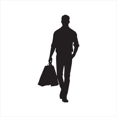 Man shopping silhouette, vector of a stylish male customer walking with bags.

