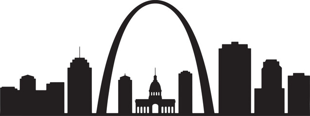 Obraz premium St. Louis Skyline Silhouette Vector Illustration with Gateway Arch and City Buildings