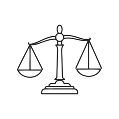 Minimalist black and white scales of justice icon with balanced weighing pans